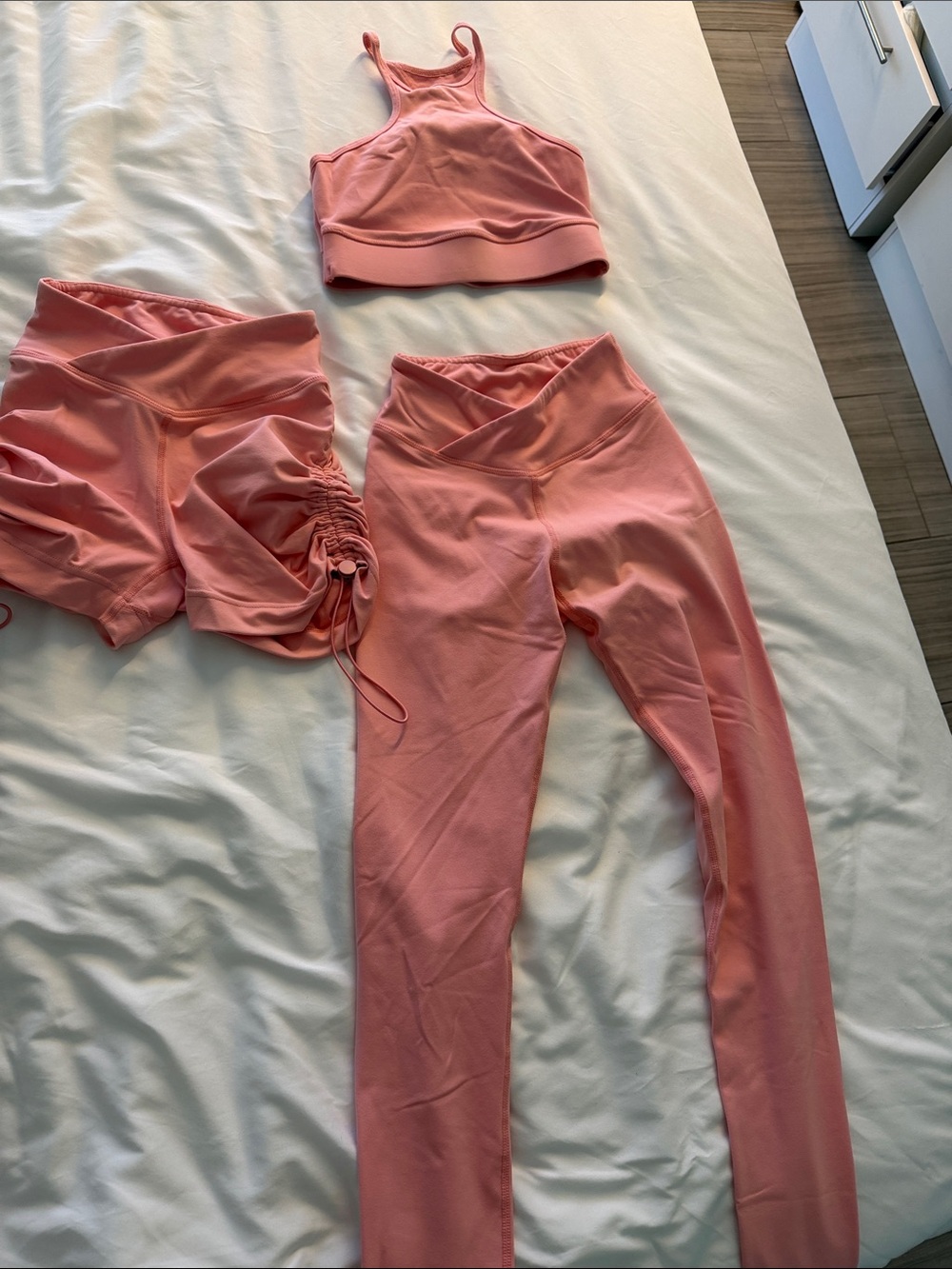 High-Neck Sports Bra and Matching Leggings Set - Coral